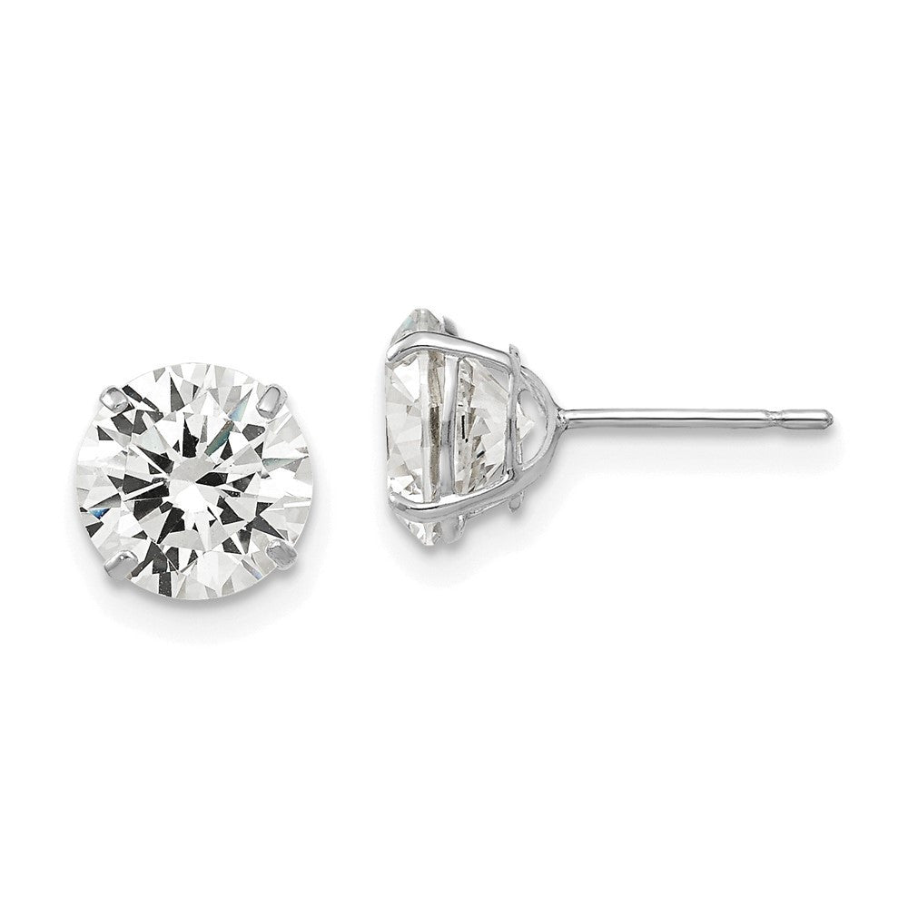 14k White Gold 7mm Round Cubic Zirconia Stud Earrings