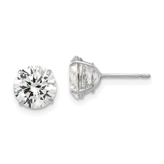 14k White Gold 7mm Round Cubic Zirconia Stud Earrings