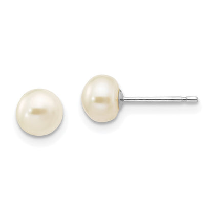 14k White Gold 5-6mm White Button Freshwater Cultured Pearl Stud Earrings