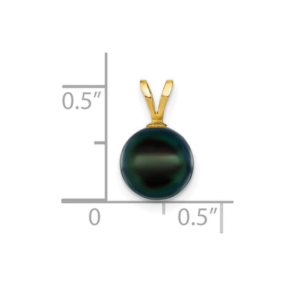 14k Yellow Gold 8-9mm Black Round Akoya Saltwater Cultured Pearl Pendant
