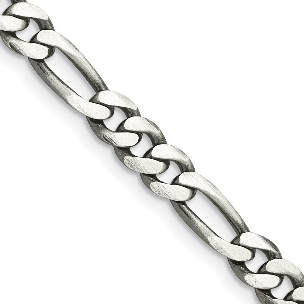 Sterling Silver Antiqued 5.5mm Figaro Chain Necklace 22"