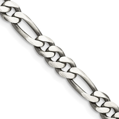 Sterling Silver Antiqued 5.5mm Figaro Chain Necklace 22"