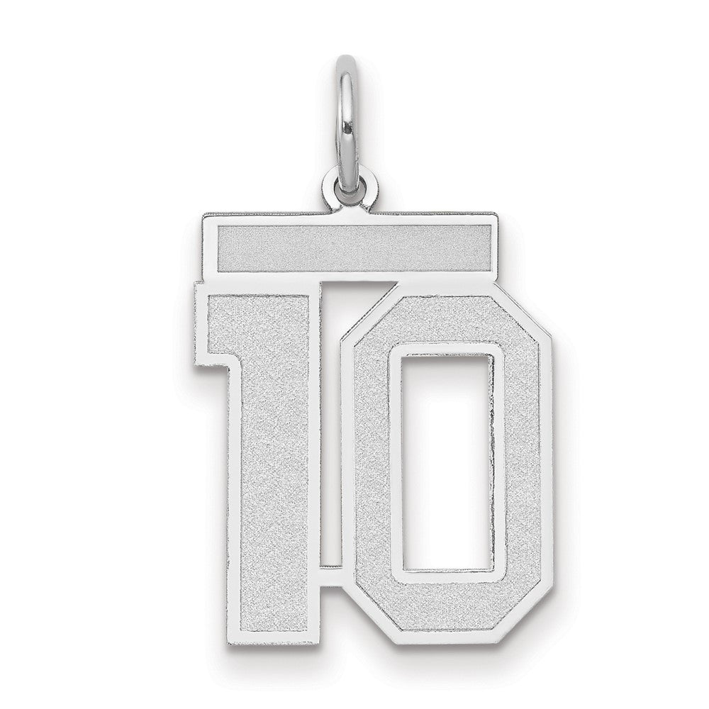 14k White Gold Medium Satin Number 10 Charm Pendant