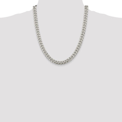 Sterling Silver 8.5mm Domed w/ Side Diamond-Cut Curb Chain Necklace 22"