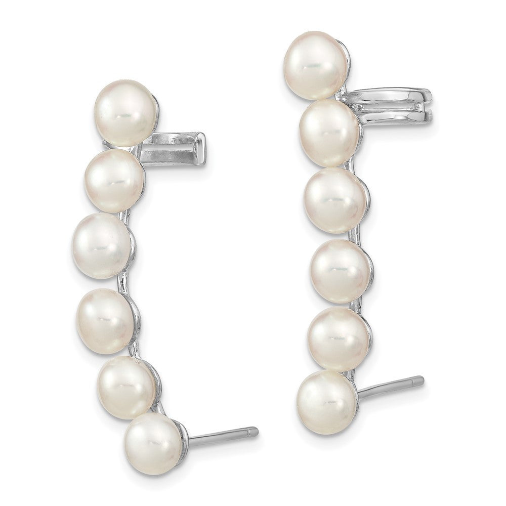 Sterling Silver 6mm White Button Freshwater Cultured Pearl Ear Climber Earrings