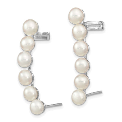 Sterling Silver 6mm White Button Freshwater Cultured Pearl Ear Climber Earrings