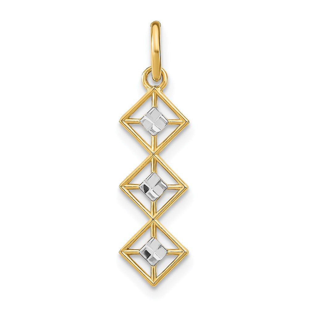 14k Yellow Gold w/Rhodium and D/C 3 Diamond Shapes Charm Pendant