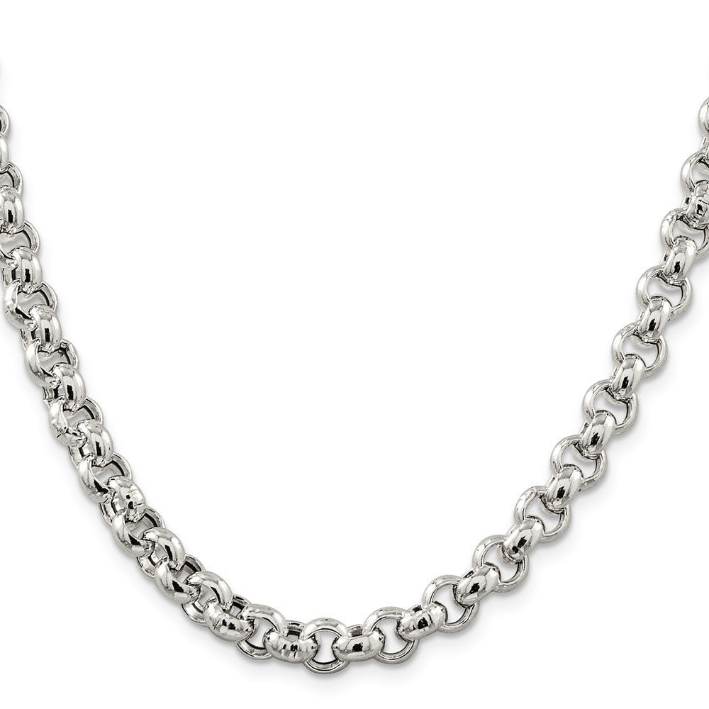Sterling Silver 7.75mm Semi-solid Rolo Chain Necklace 24"