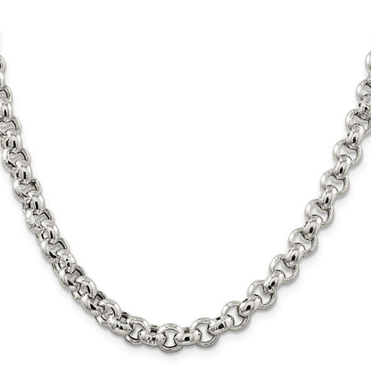 Sterling Silver 7.75mm Semi-solid Rolo Chain Necklace 24"