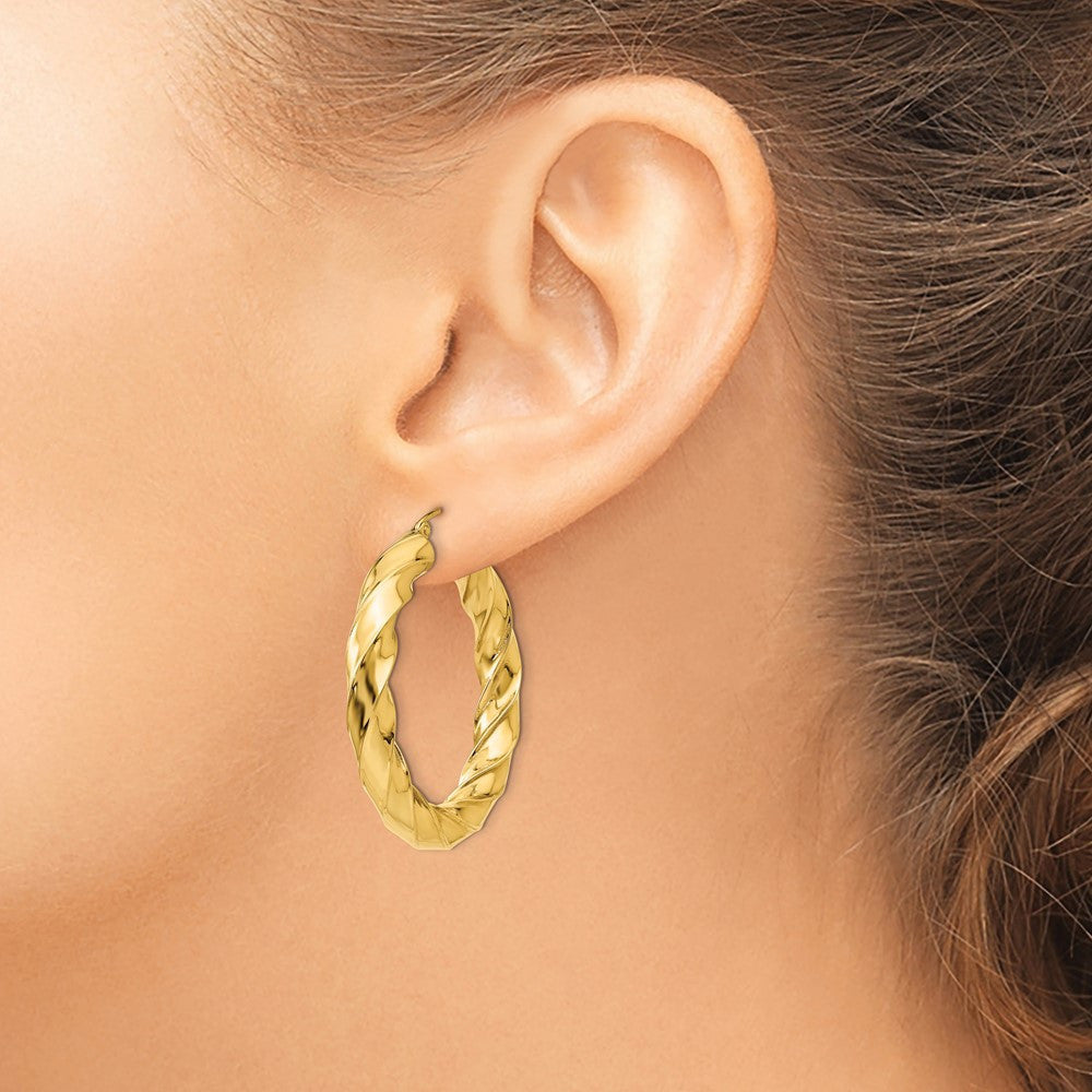 14k Yellow Gold Polished 5.0mm Twisted Hoop Earrings