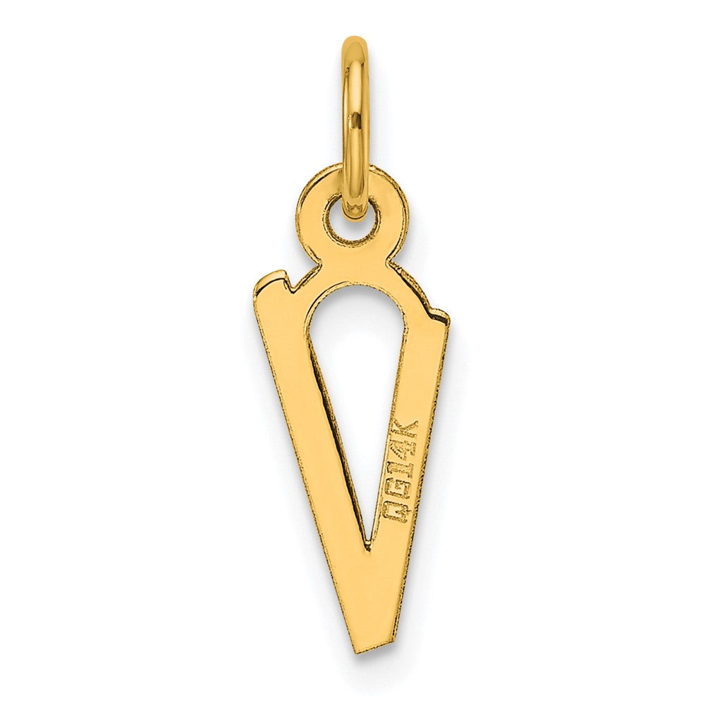 14k Yellow Gold Slanted Block Letter V Initial Charm Pendant