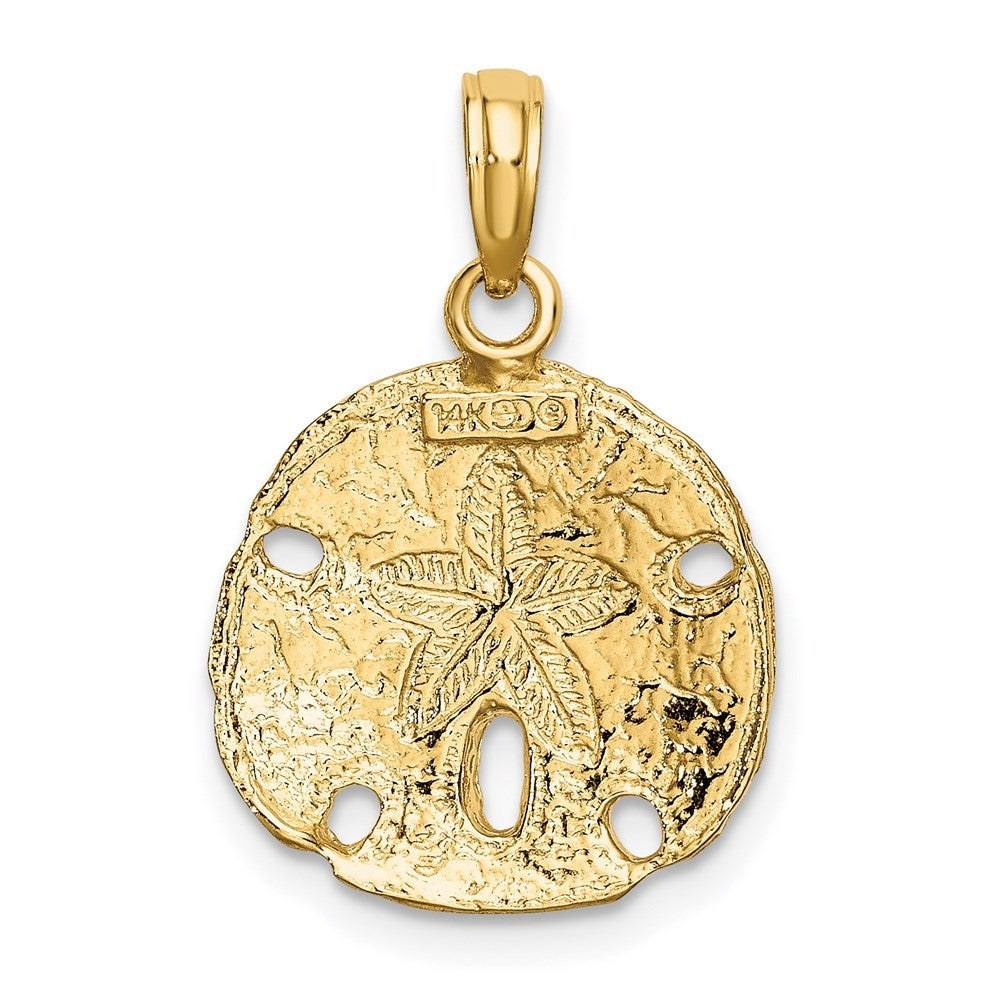 14k Yellow Gold with White Rhodium Polished Sand Dollar Charm Pendant