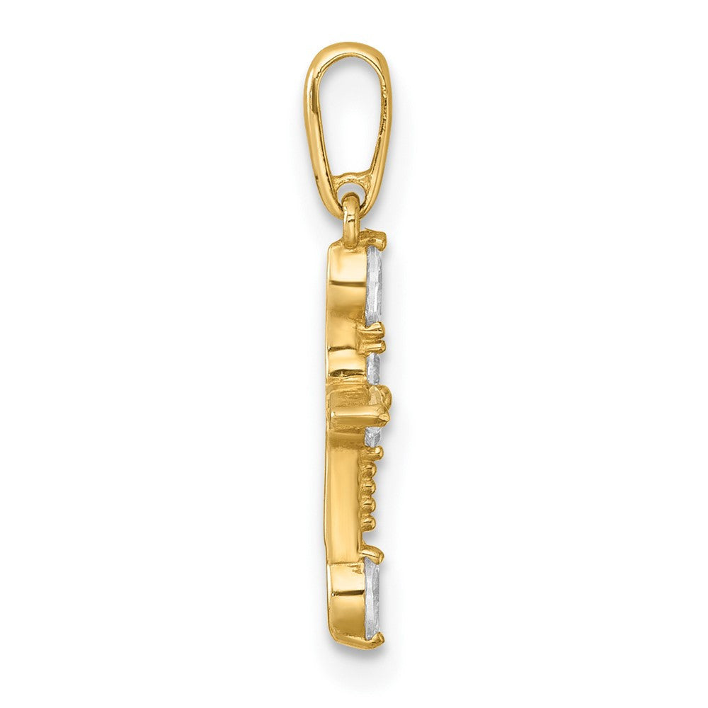 14k Yellow Gold Polished and Beaded Fancy CZ Cross Pendant