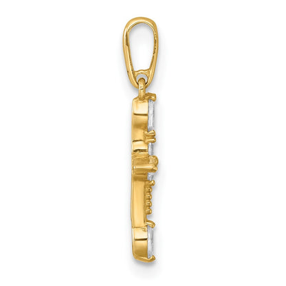 14k Yellow Gold Polished and Beaded Fancy CZ Cross Pendant