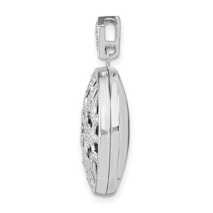 Sterling Silver Rhodium-plated 20mm Round Diamond Vintage Locket Pendant