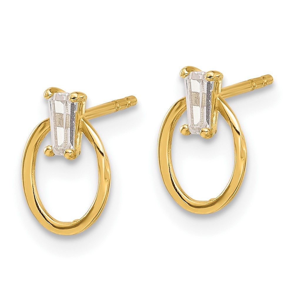 14k Yellow Gold Polished CZ Oval Stud Earrings