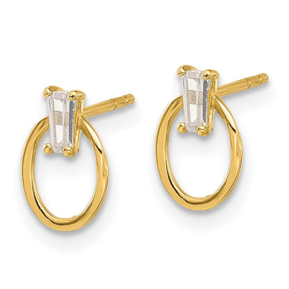14k Yellow Gold Polished CZ Oval Stud Earrings