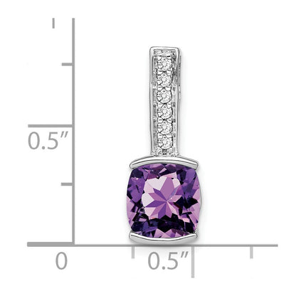 14k White Gold Cushion Amethyst and Diamond Pendant