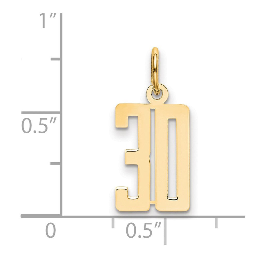 14k Yellow Gold Small Elongated Number 30 Charm Pendant