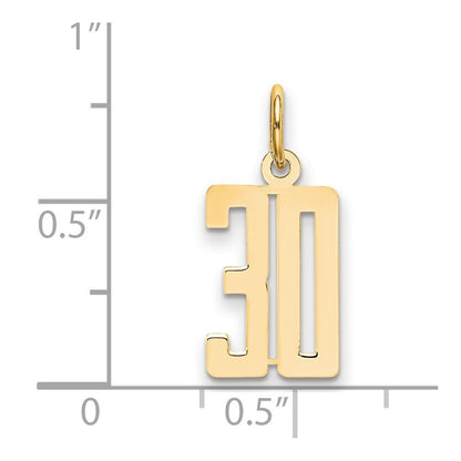 14k Yellow Gold Small Elongated Number 30 Charm Pendant