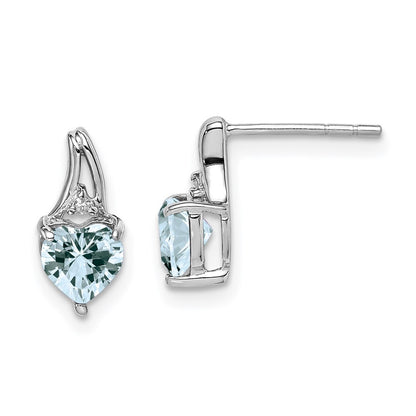 Sterling Silver Rhodium Plated Dia. Aquamarine Heart Dangle Earrings