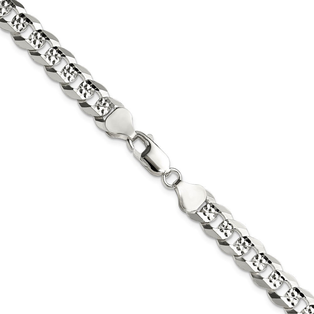 Sterling Silver 7.9mm Flat Diamond-Cut Pave Curb Chain Necklace 24"