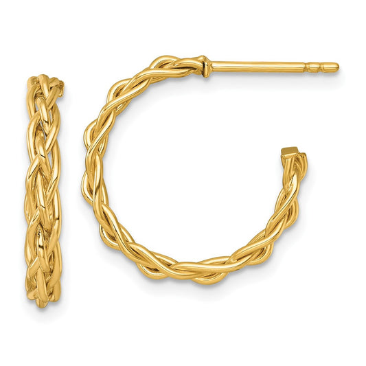14k Yellow Gold Polished Woven Braid 3 x 19mm C-Hoop Earrings