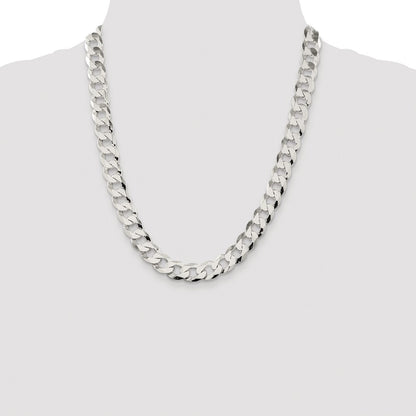 Sterling Silver Rhodium-plated 11.75mm Flat Curb Chain Necklace 22"