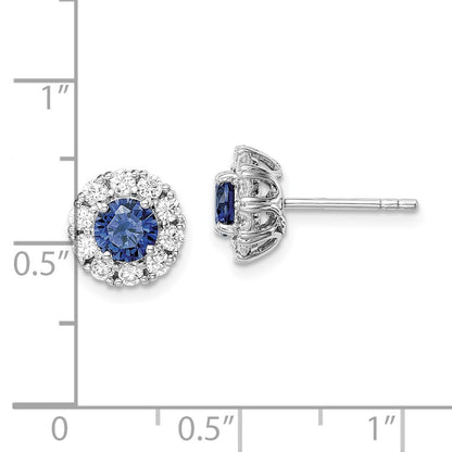 Sterling Silver Rhodium-plated Blue and White CZ Halo Button Stud Earrings