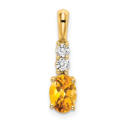 14k Yellow Gold Oval Citrine and Diamond Pendant