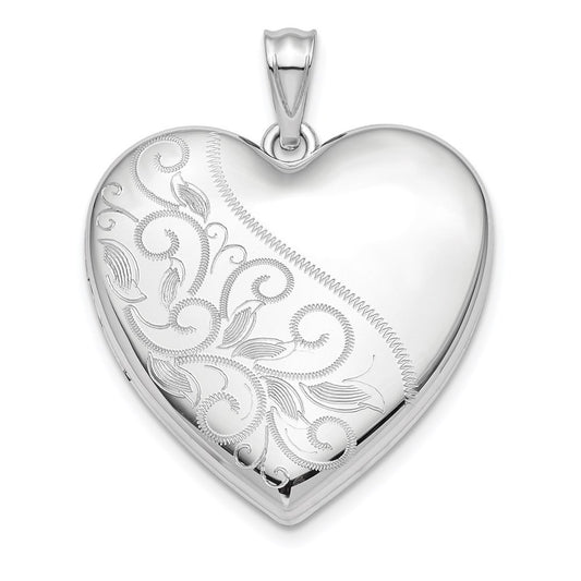 Sterling Silver Rhodium-plated 24mm Scrolled Ash Holder Heart Locket Pendant