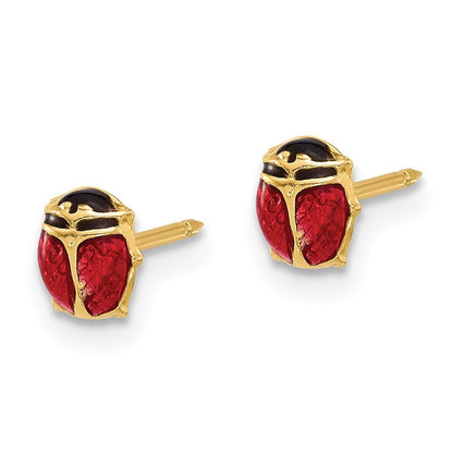 14k Yellow Gold Polished Enameled Ladybug Stud Earrings