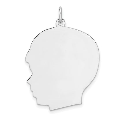 Sterling Silver Rhod-plate Boy Polished Front & Back Disc Charm Pendant