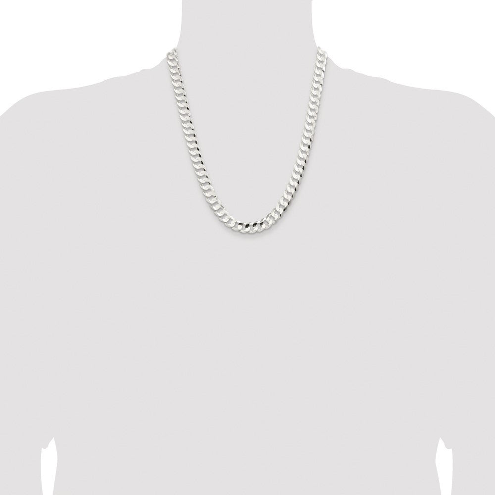 Sterling Silver Rhodium-plated 9.75mm Concave Beveled Curb Chain Necklace 22"