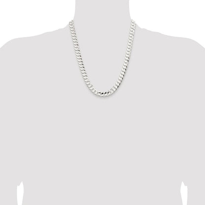 Sterling Silver Rhodium-plated 9.75mm Concave Beveled Curb Chain Necklace 22"