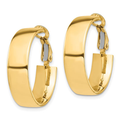 14k Yellow Gold High Polished 7mm Omega Back Hoop Earrings