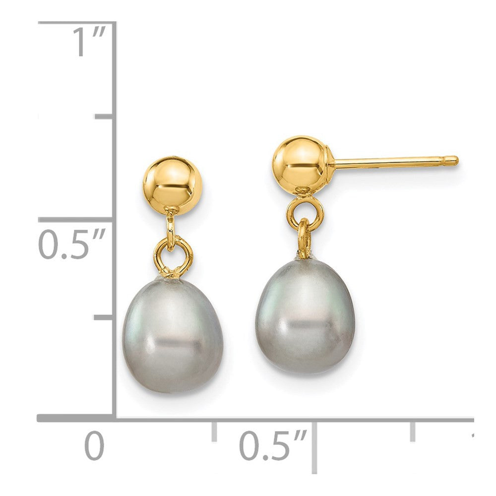 14k Yellow Gold 6-7mm Grey Rice Freshwater Cultured Pearl Dangle Earrings