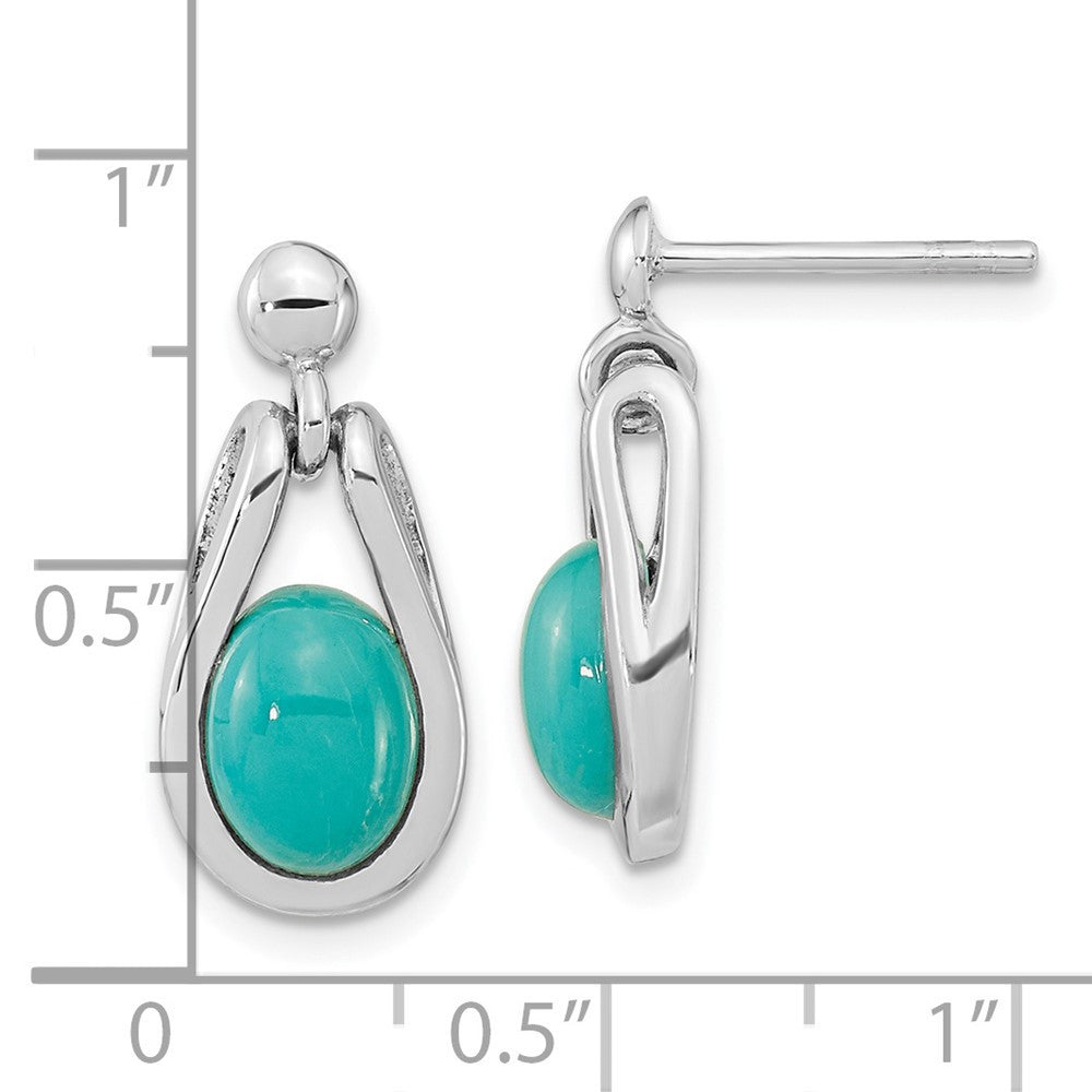 Sterling Silver RH-plated Oval Chinese Turquoise Dangle Earrings