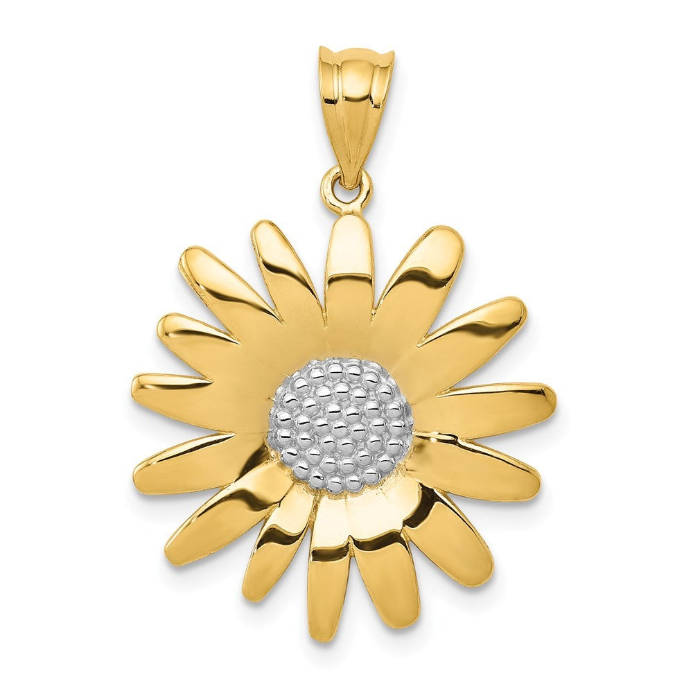 14k Yellow Gold Rhodium Sunflower Pendant