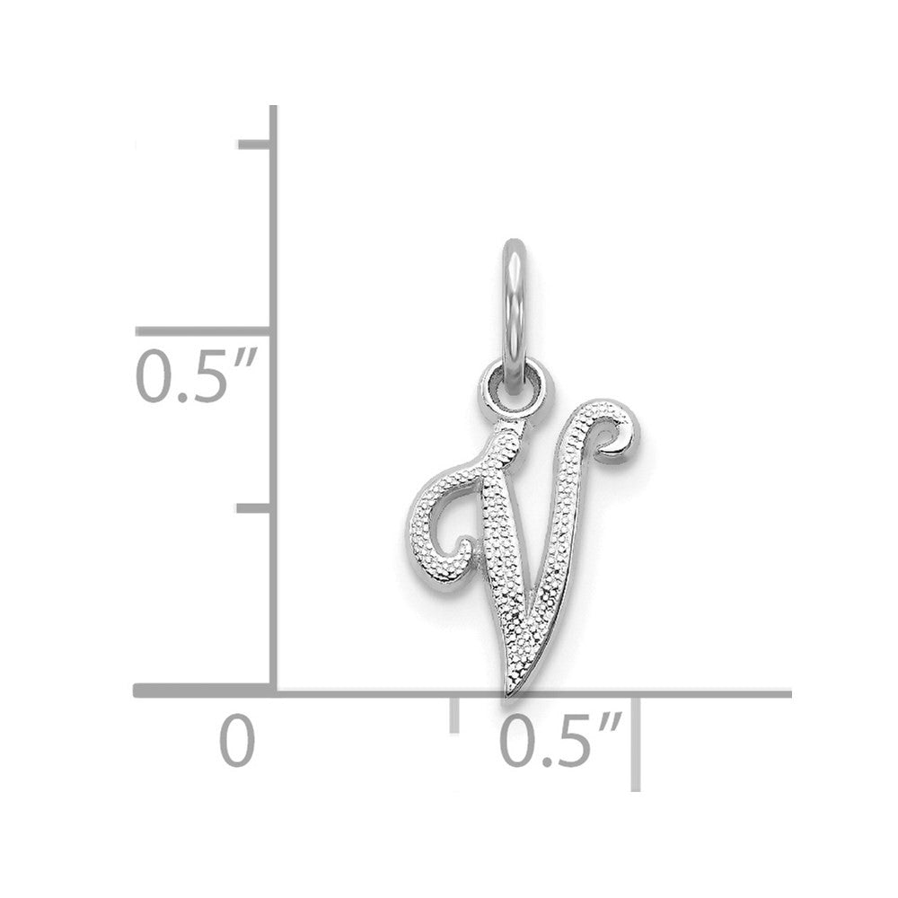 14k White Gold Casted Script Letter V Initial Charm Pendant