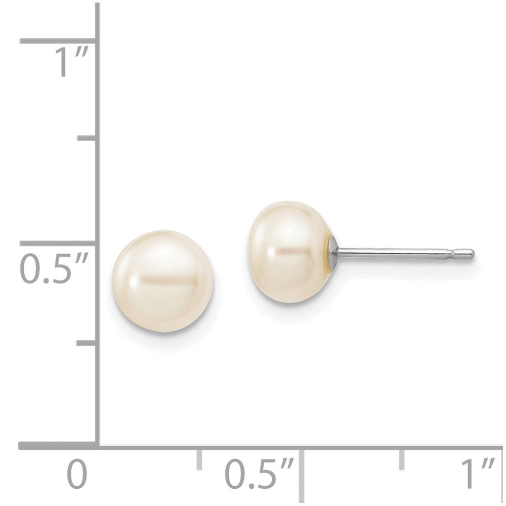 14k White Gold 6-7mm White Button Freshwater Cultured Pearl Stud Earrings