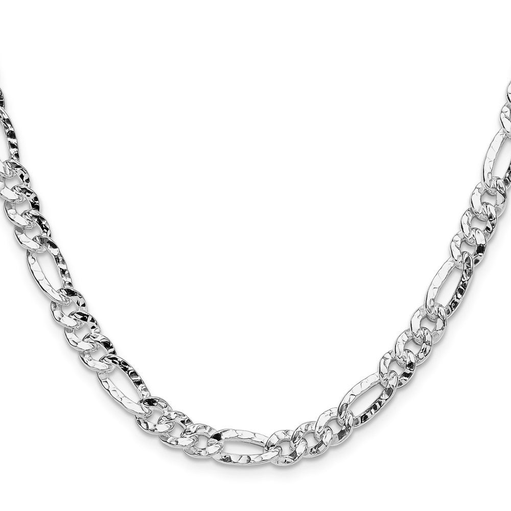 Sterling Silver 6.3mm Hammered Figaro Chain Necklace 18"