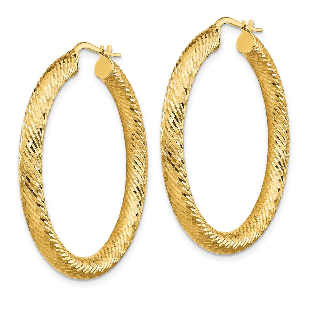 14k Yellow Gold 4x30mm Diamond-cut Round Hoop Earrings