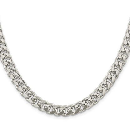 Sterling Silver 8.5mm Domed w/ Side Diamond-Cut Curb Chain Necklace 20"