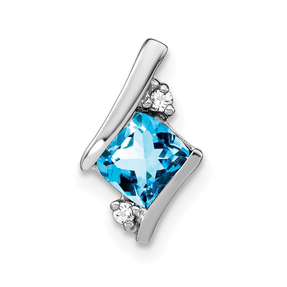 14k White Gold Cushion Blue Topaz and Diamond Chain Slide