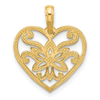 14k Yellow Gold Polished Fancy Flower and Heart Charm Pendant