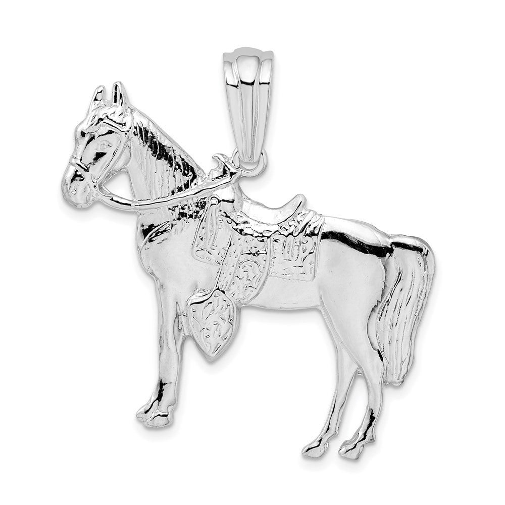 Sterling Silver Rhodium-Plated Polished Horse with Saddle Pendant