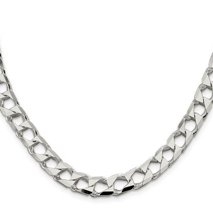 Sterling Silver 8.6mm Diamond-Cut Square Curb Chain Necklace 20"