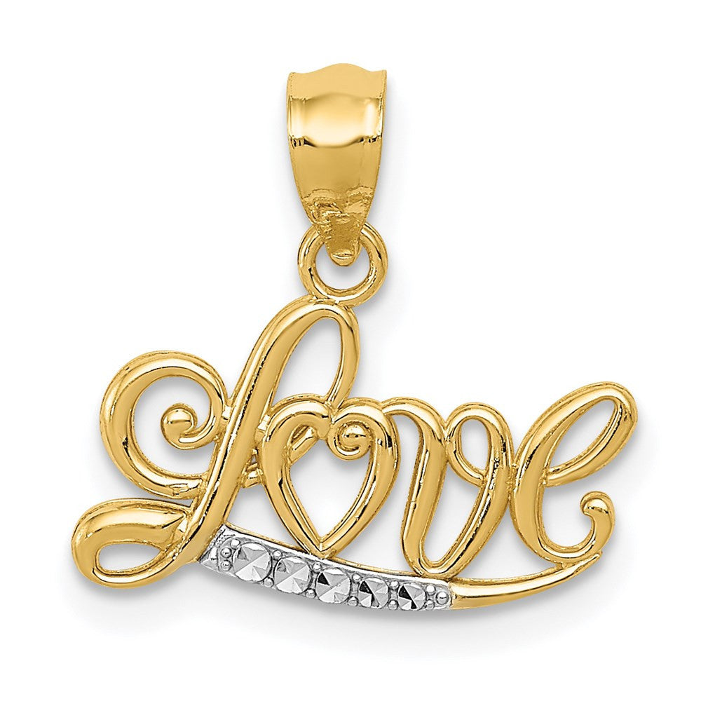 14k Yellow Gold Rhodium Diamond-cut LOVE Pendant