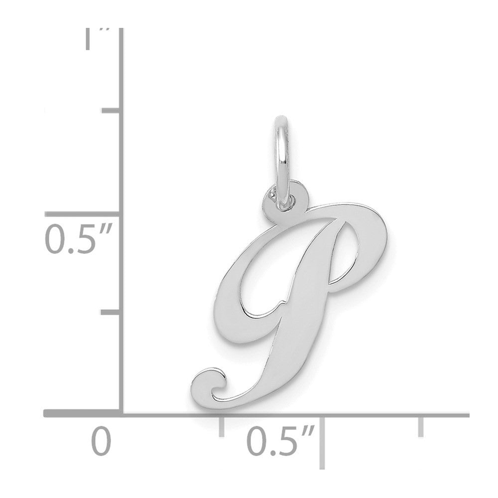 14k White Gold Small Fancy Script Letter P Initial Charm Pendant